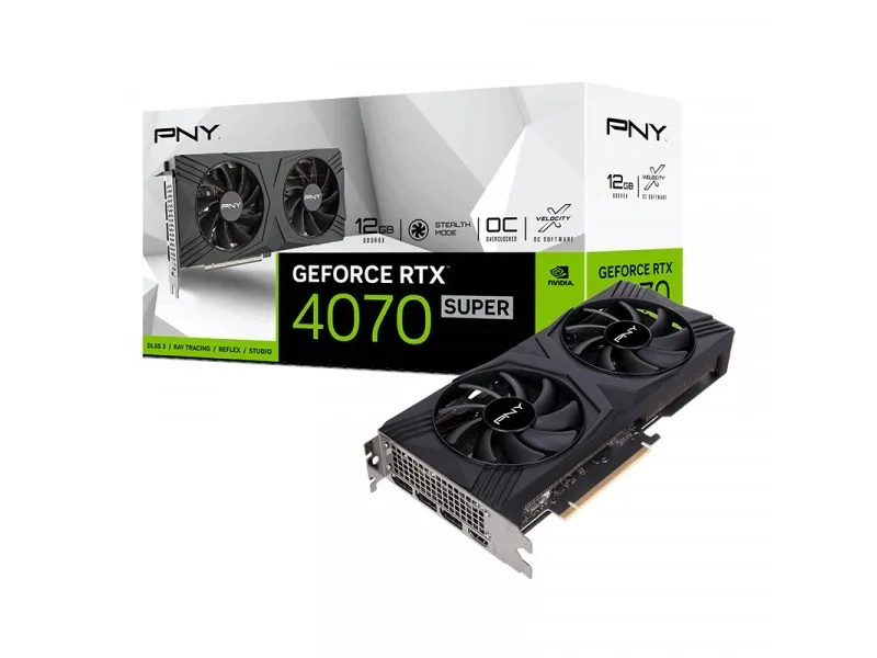 PNY Geforce RTX 4070 SUPER 12GB - VERTO Overclocked Dual Fan Edition - grafikkort - GeForce RTX 4070 Super - 12 GB GDDR6X - PCIe 4.0 x16 - 3 x DisplayPort, HDMI