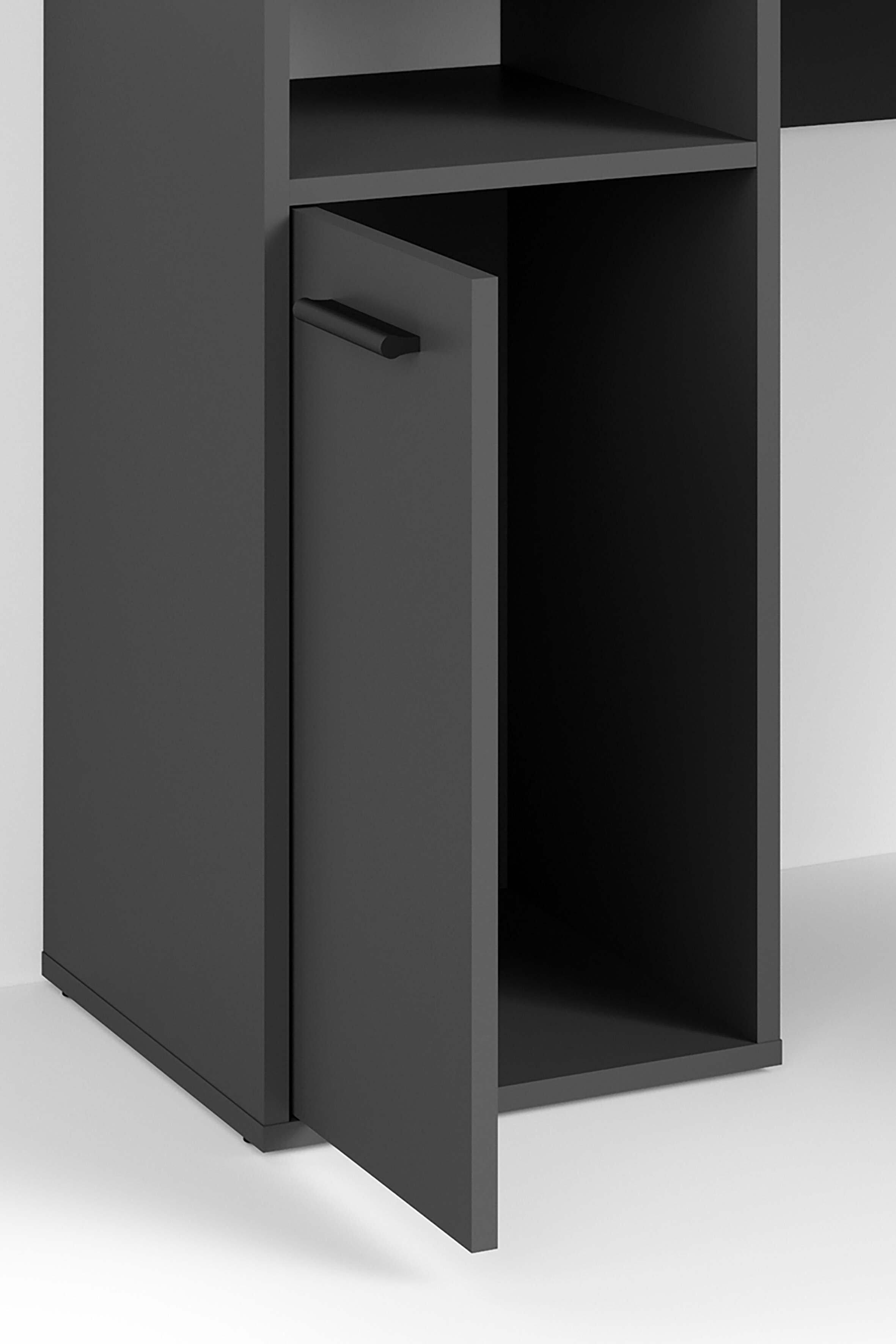 byLIVING Schreibtisch FOX, Breite 139 cm, anthrazit, offene Fächer, Tür, Ablage