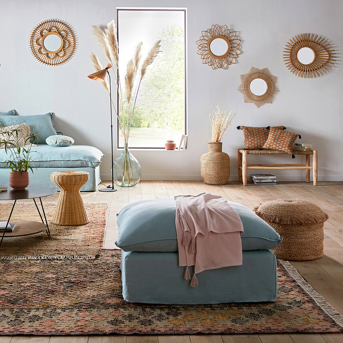 LA REDOUTE INTERIEURS<br>Puffe em linho amarrotado, Odna
