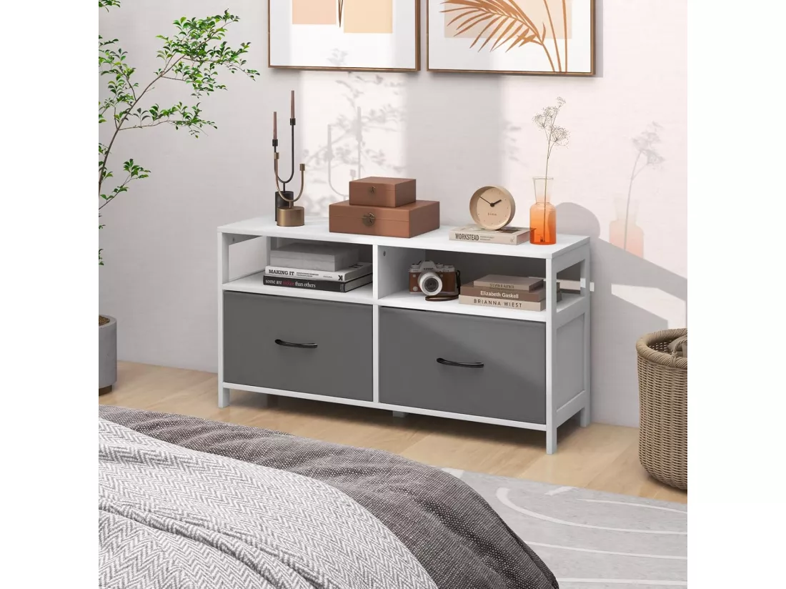 Commode Rangement 2 Tiroirs, Meuble TV avec 2 Grands Compartiments, Table TV pour 45