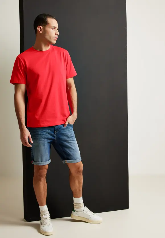 Basic T-Shirt in Unifarbe - alert orange