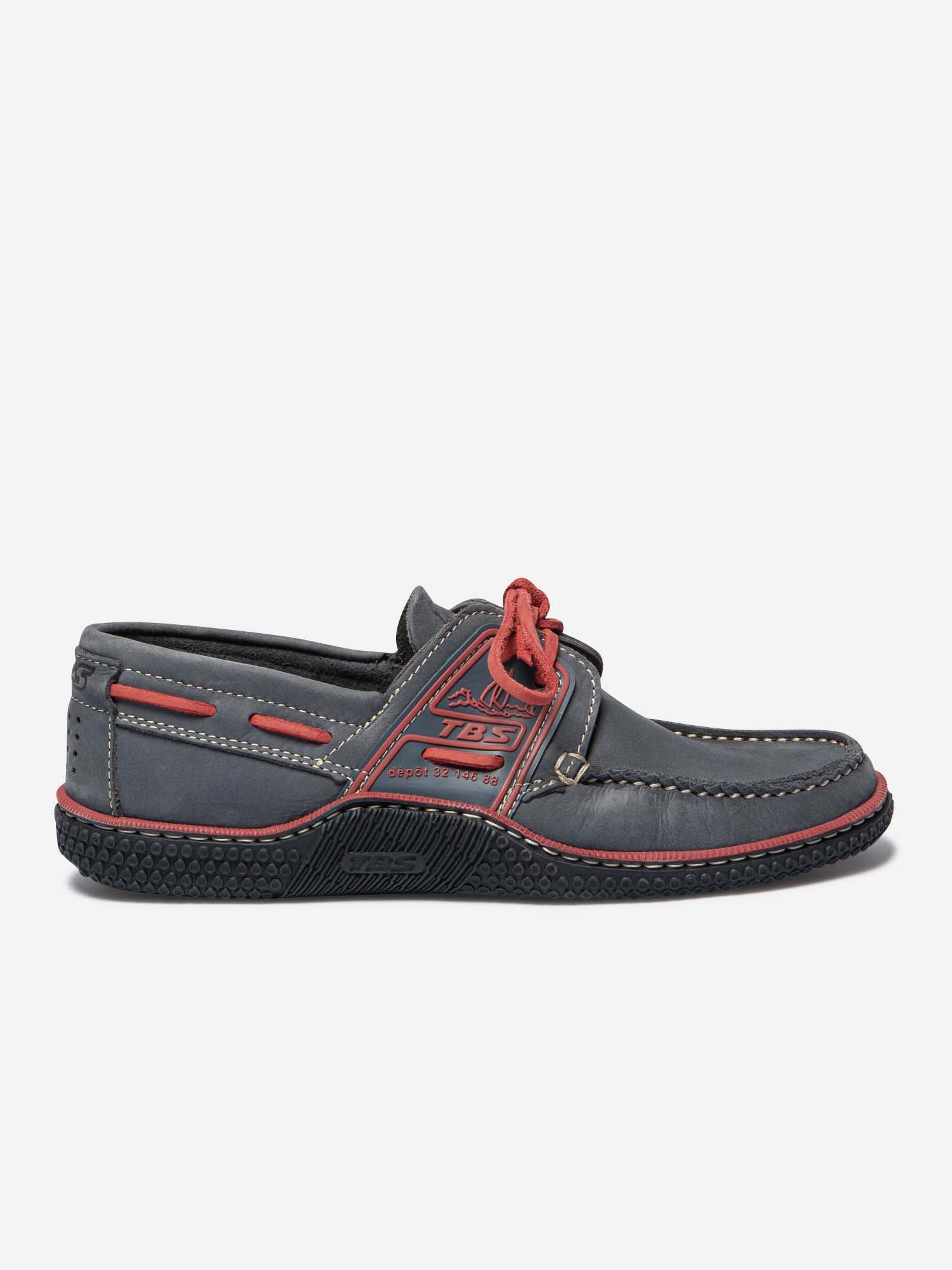 Chaussures Bateau Homme Cuir Marine et Rouge