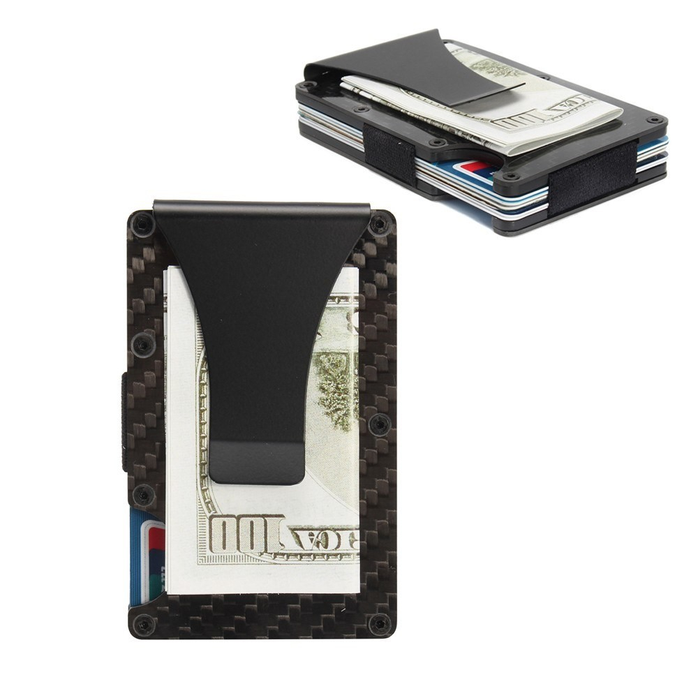 Mini Kreditkarten Etui Metall Geldbörse mit Geldscheinklammer (RFID Schutz) - Schwarz