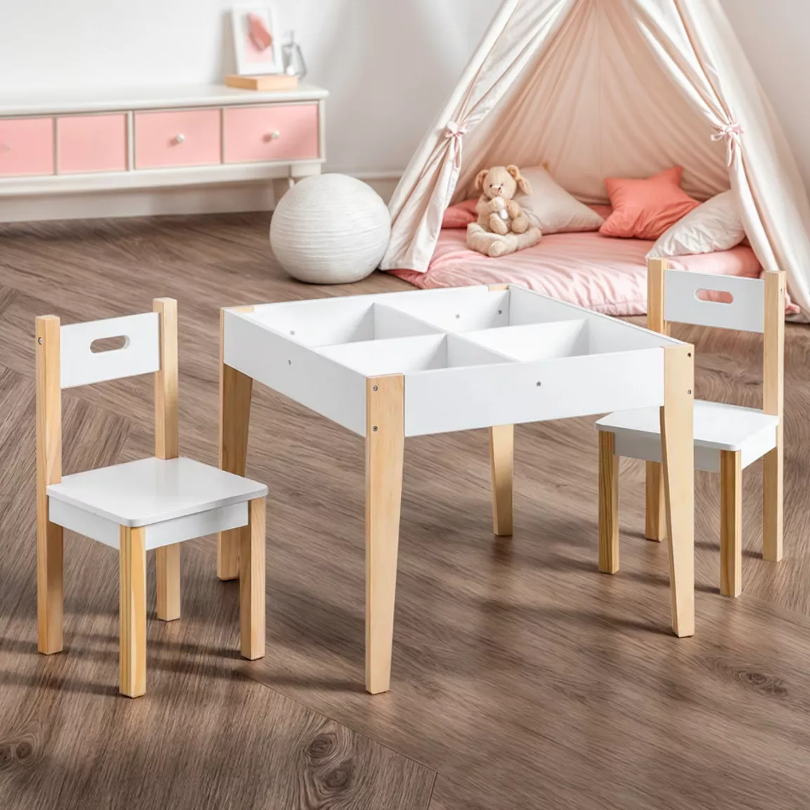 Table et 2 chaises enfant bois tableau (H49,5 cm) Charlie Blanc
