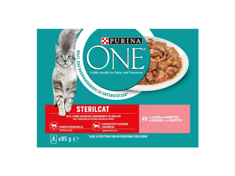 Purina ONE Nassfutter STERILCAT in Sauce Lachs/Karotten, 8 Alleinfuttermittel für ausgewachsene Katzen