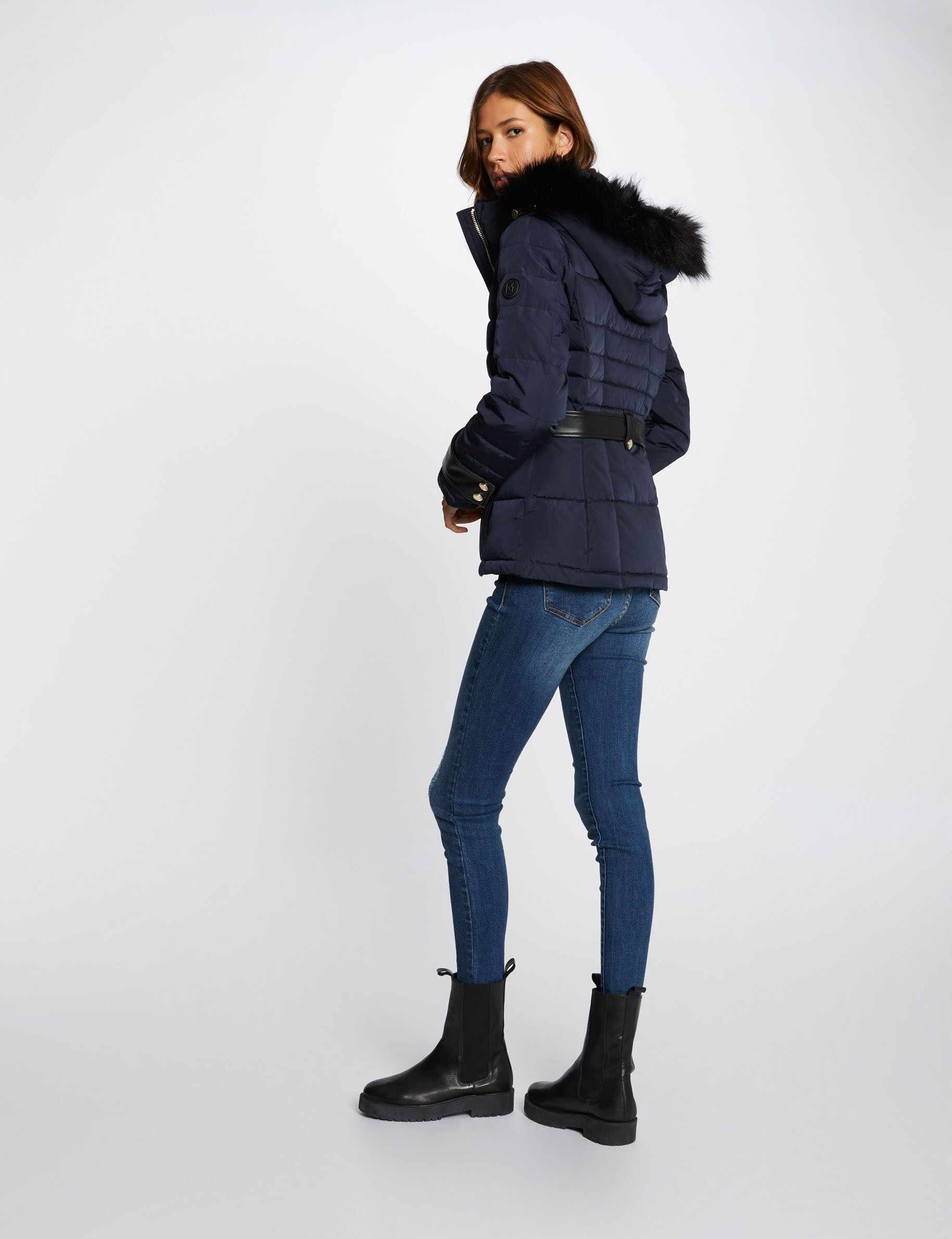 Doudoune droite à capuche marine femme - marine