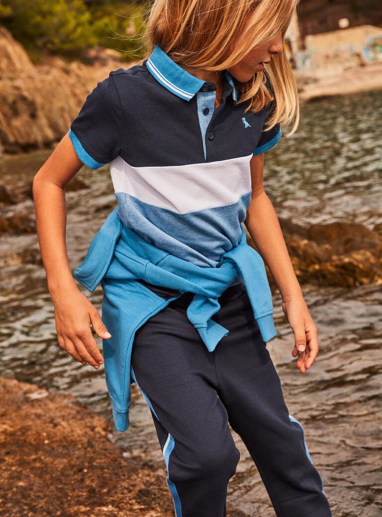 Pantalon bleu marine à bandes contrastantes