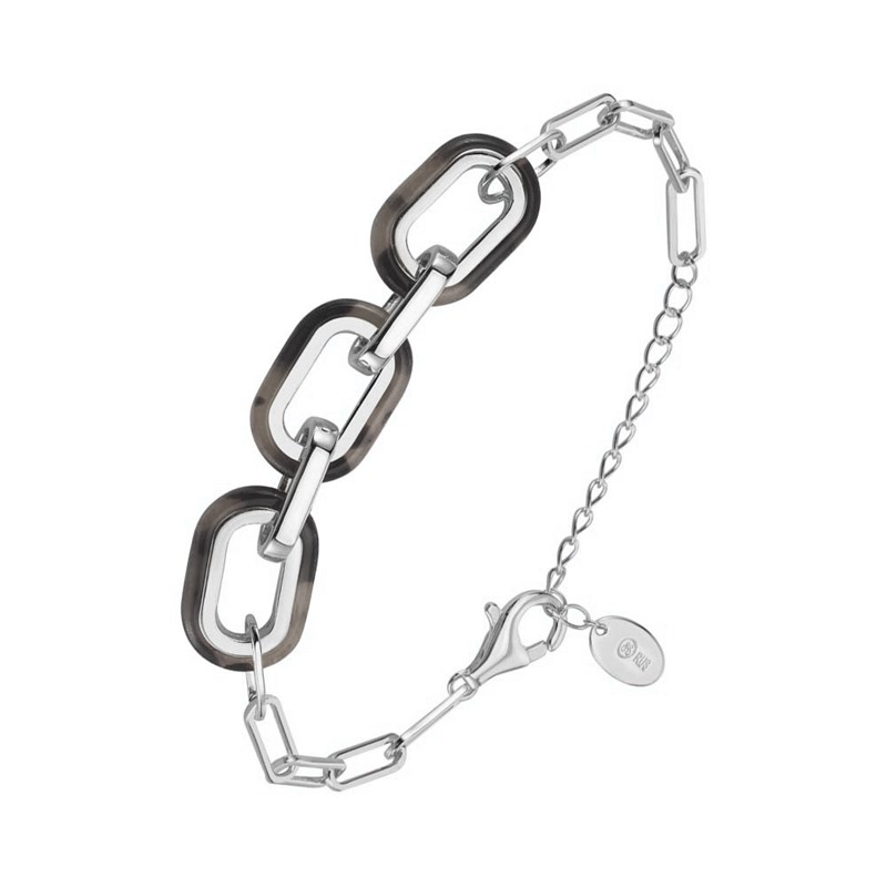 Bracelet En Argent Plusieurs Rectangles Et Acétate écaille Grise Muriel18 cmcm