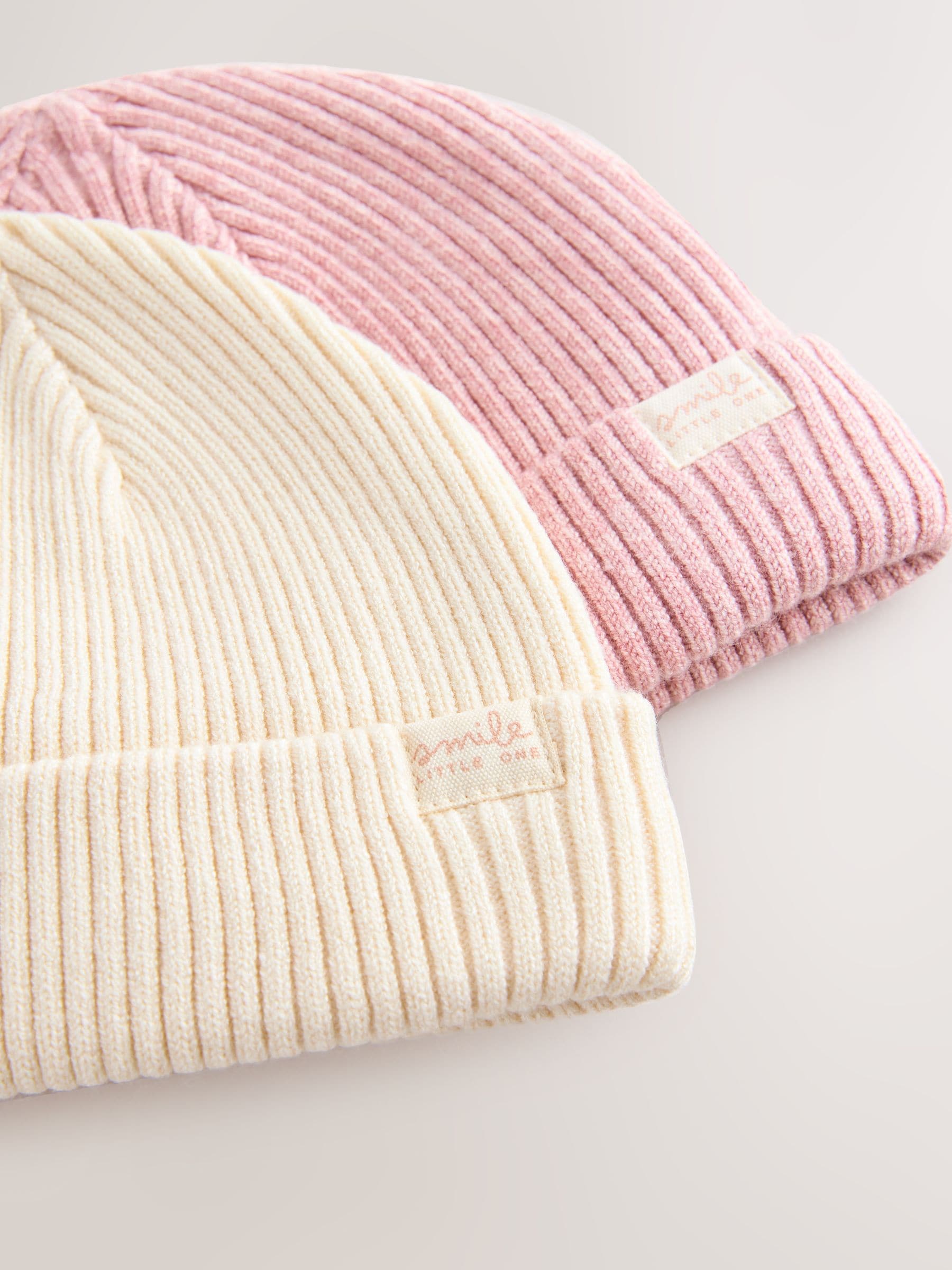 Roze/crème - Set van 2 gebreide babymutsen met kabelpatroon (0mnd-2jr)