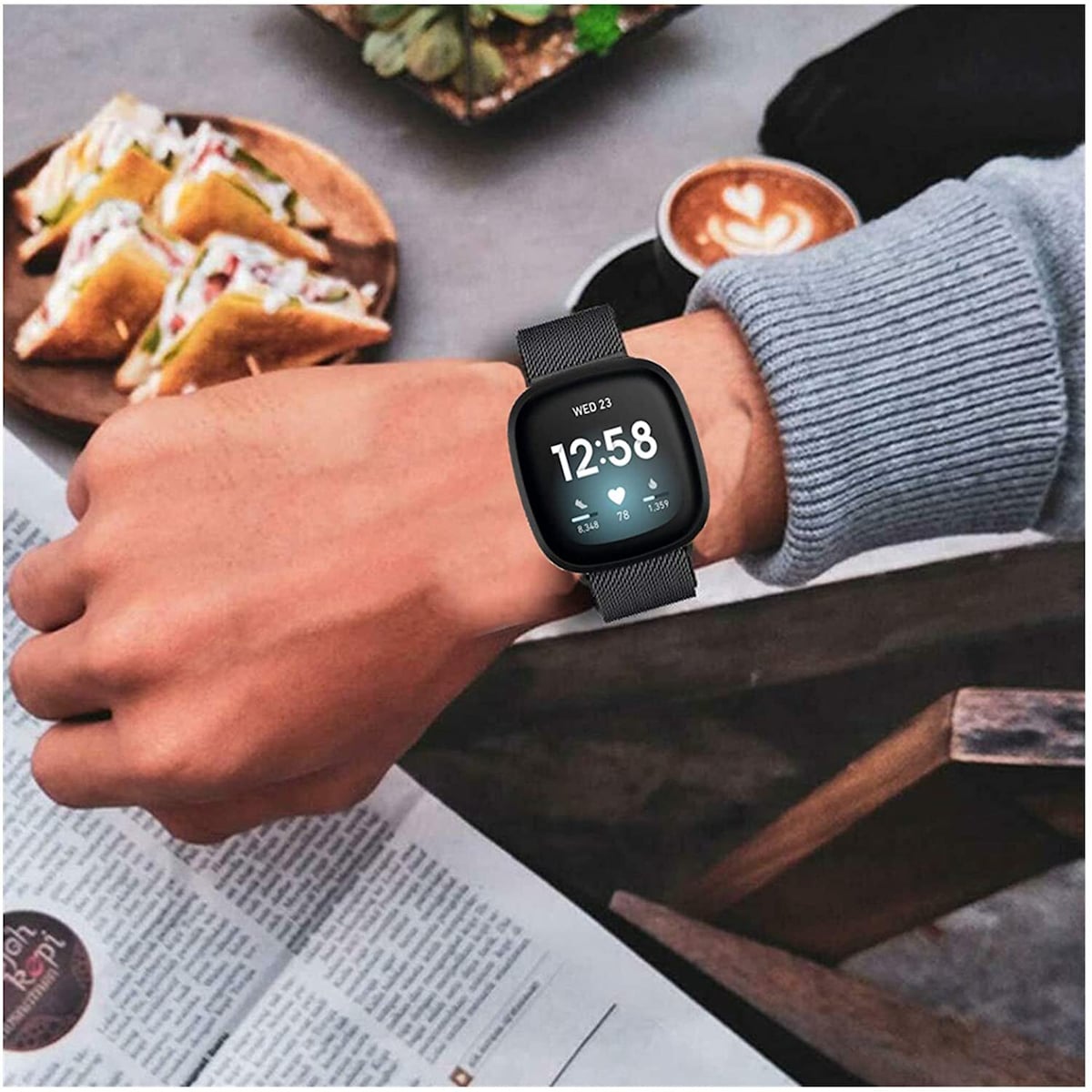 Fitbit Versa 3 / Sense armbånd rustfritt stål Sort