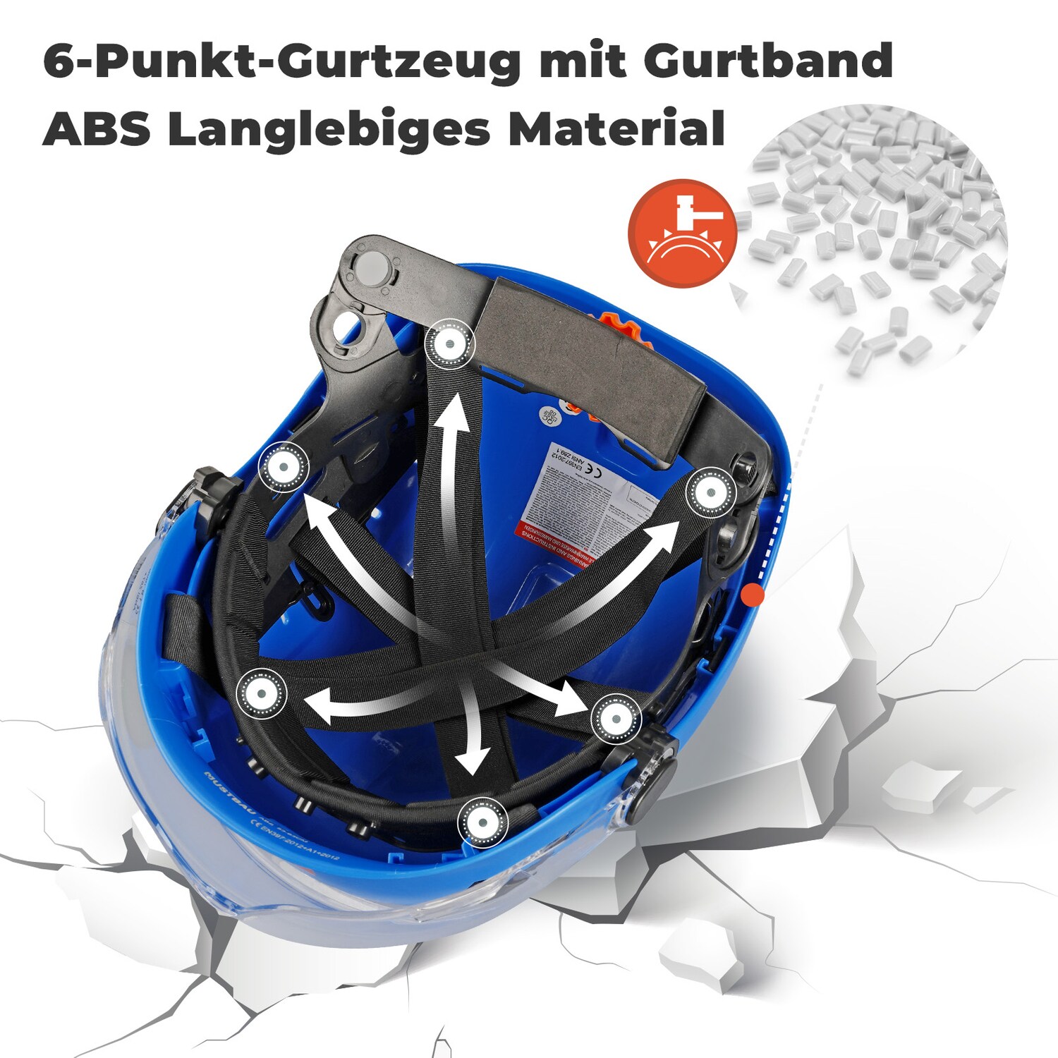 Mustbau Sicherheitshelm-Set, EN397 Schutzhelm mit Ohr- und Gesichtsschutz, verstellbares Kopfband von 53 bis 63 cm, strapazierfähiges ABS-Material