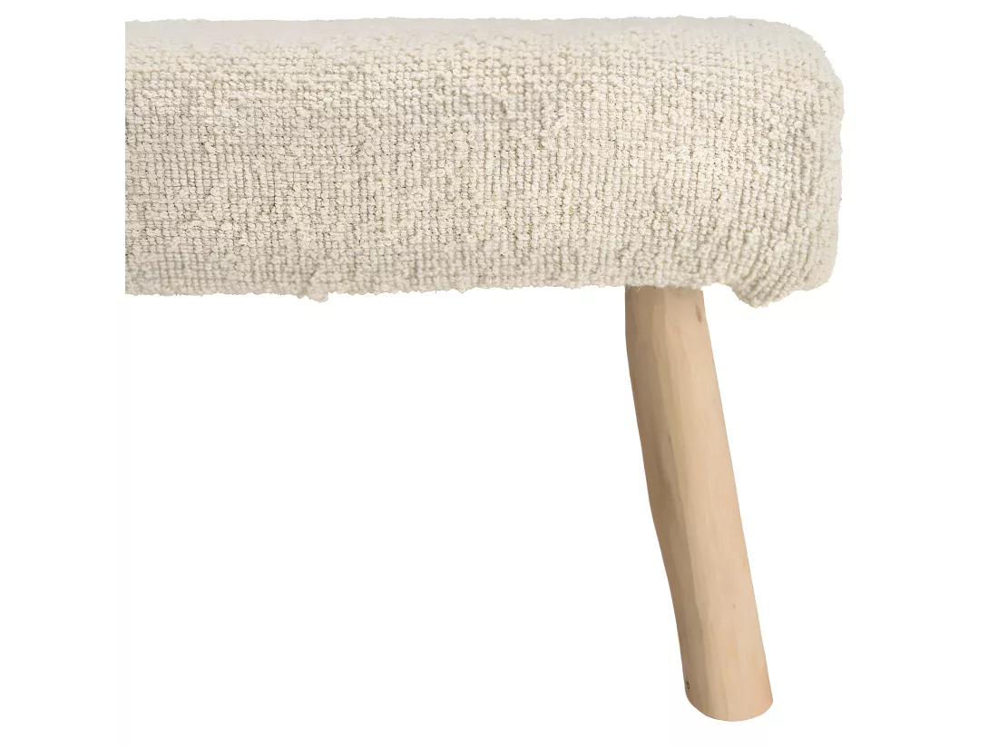 CHARLES - Banc 120x40cm en laine texturée ivoire pieds en bois naturel