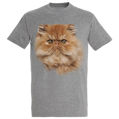 Camiseta cinza unissex com estampa de gato persa