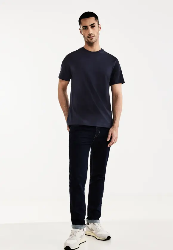 Basic T-Shirt in Unifarbe - eclipse blue