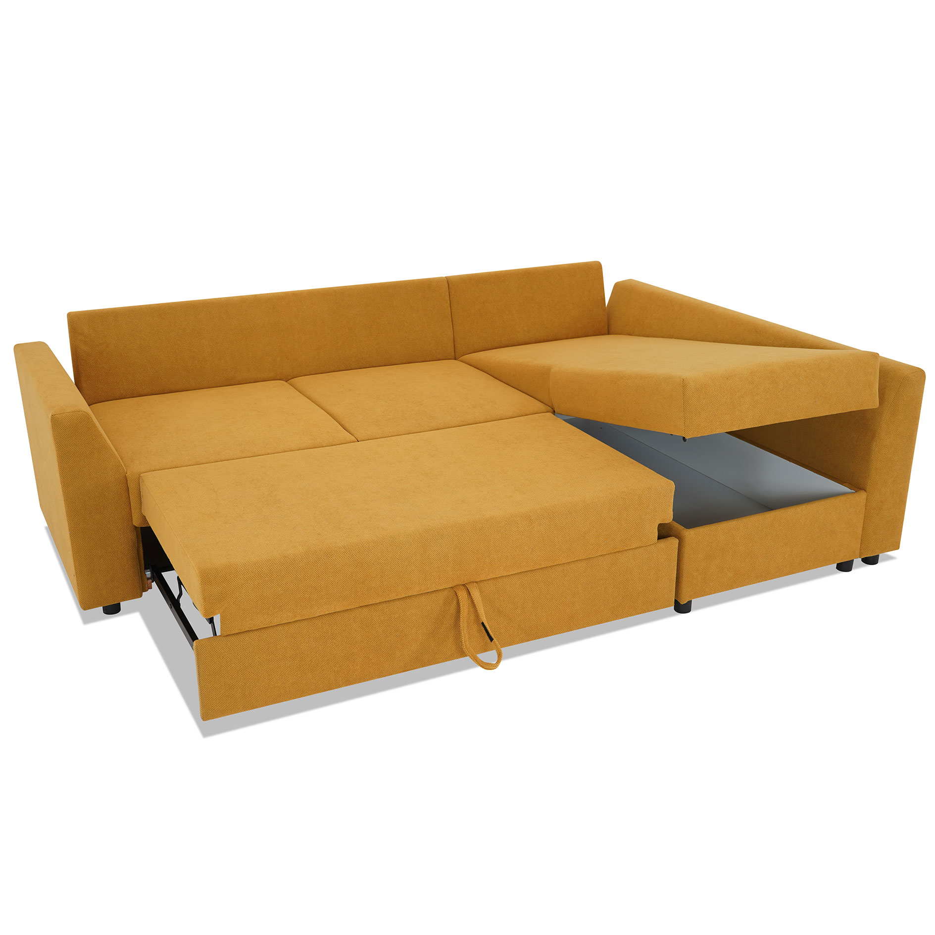 Ecksofa - senf - Liegefunktion - Staukasten - Ottomane rechts