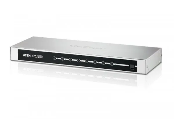 ATEN HDMI-switch med fjernbetjening, 8-vejs, HDMI 1.3b Skifter HDMI-signalet fra 8 billedkilder til 1 monitor / tv-apparat (VS0801H)