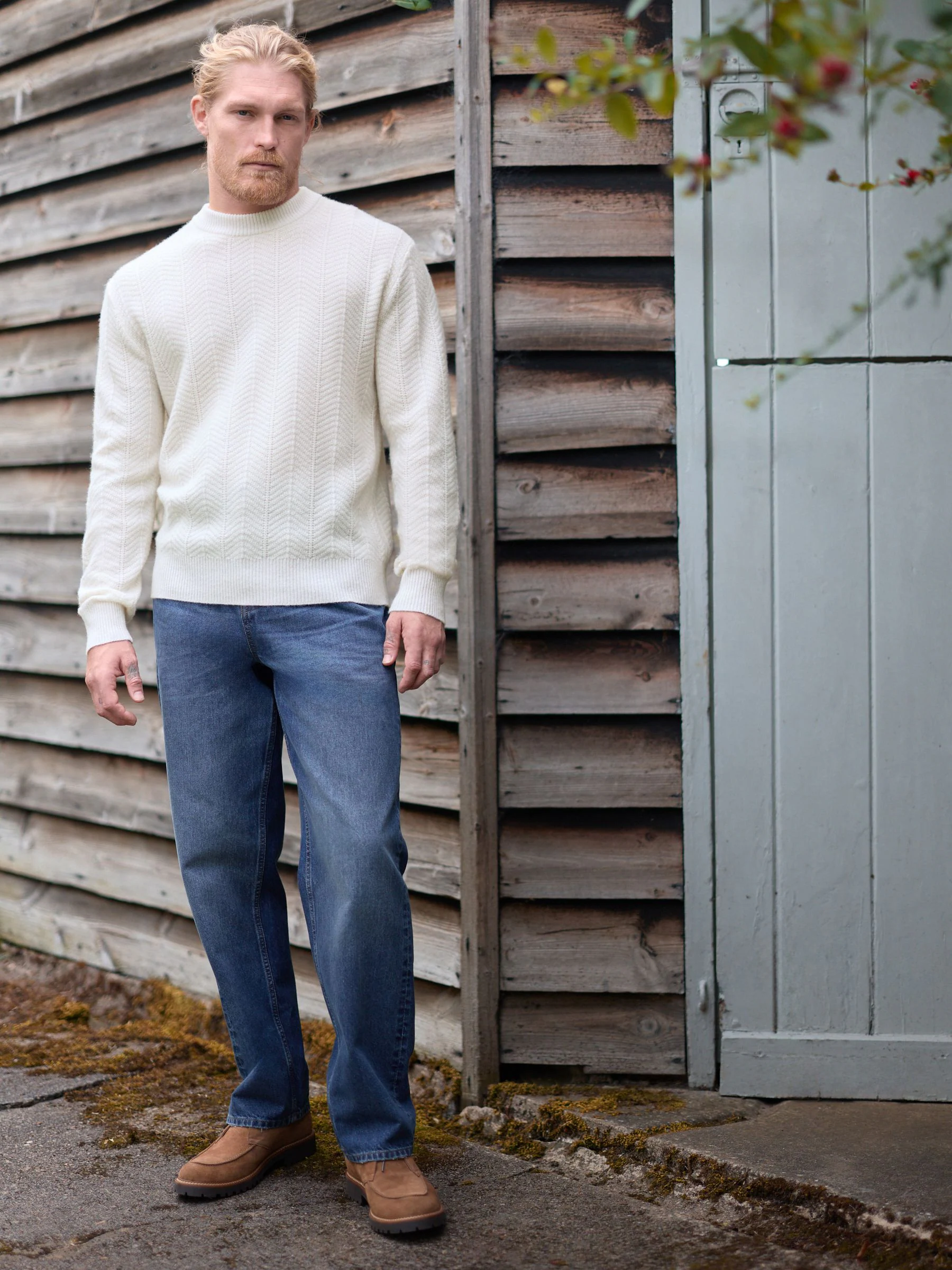 Ecru wit - Regular-fit Signature trui van lamswol/cashmere met ronde hals