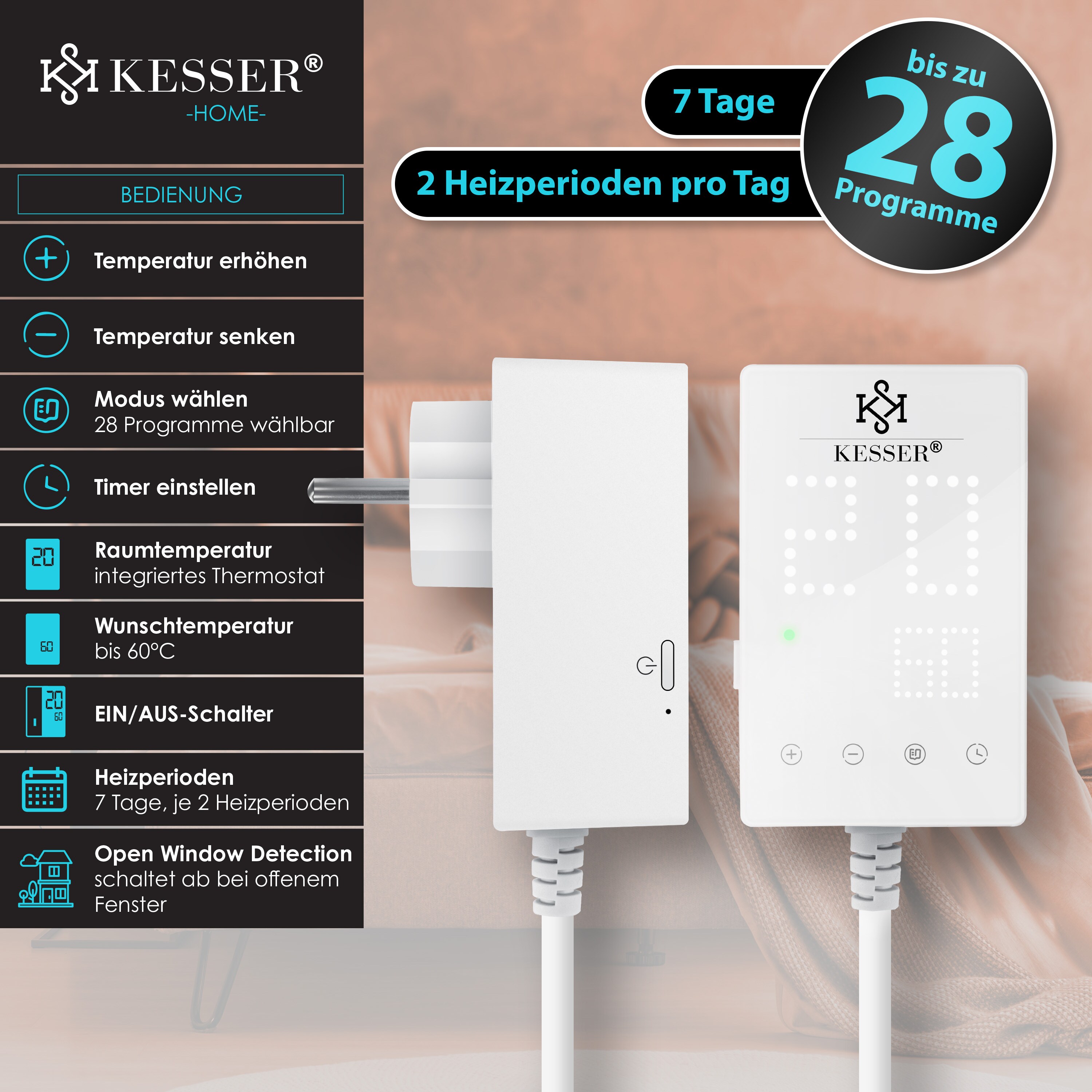 KESSER® Infrarotheizung Mit Thermostat Infrarot Wandheizung Elektroheizung IP44
