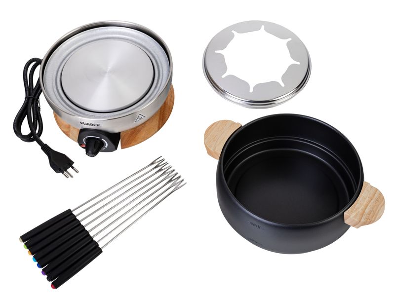 FURBER Fondue-Set Chalet 11 Teile, Schwarz/Silber Für Fondue Chinoise oder Schokoladenfondue