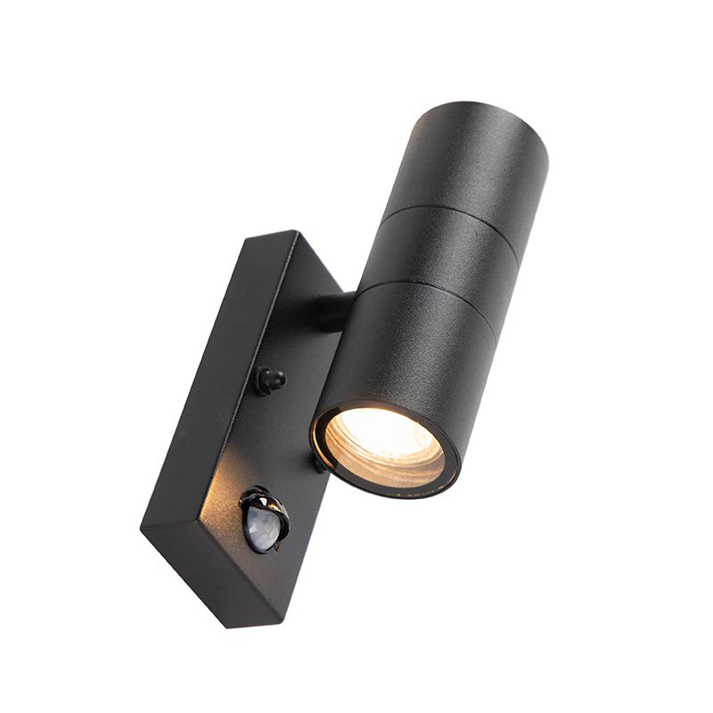 Buitenwandlamp zwart 2-lichts met bewegingssensor IP44 - Duo