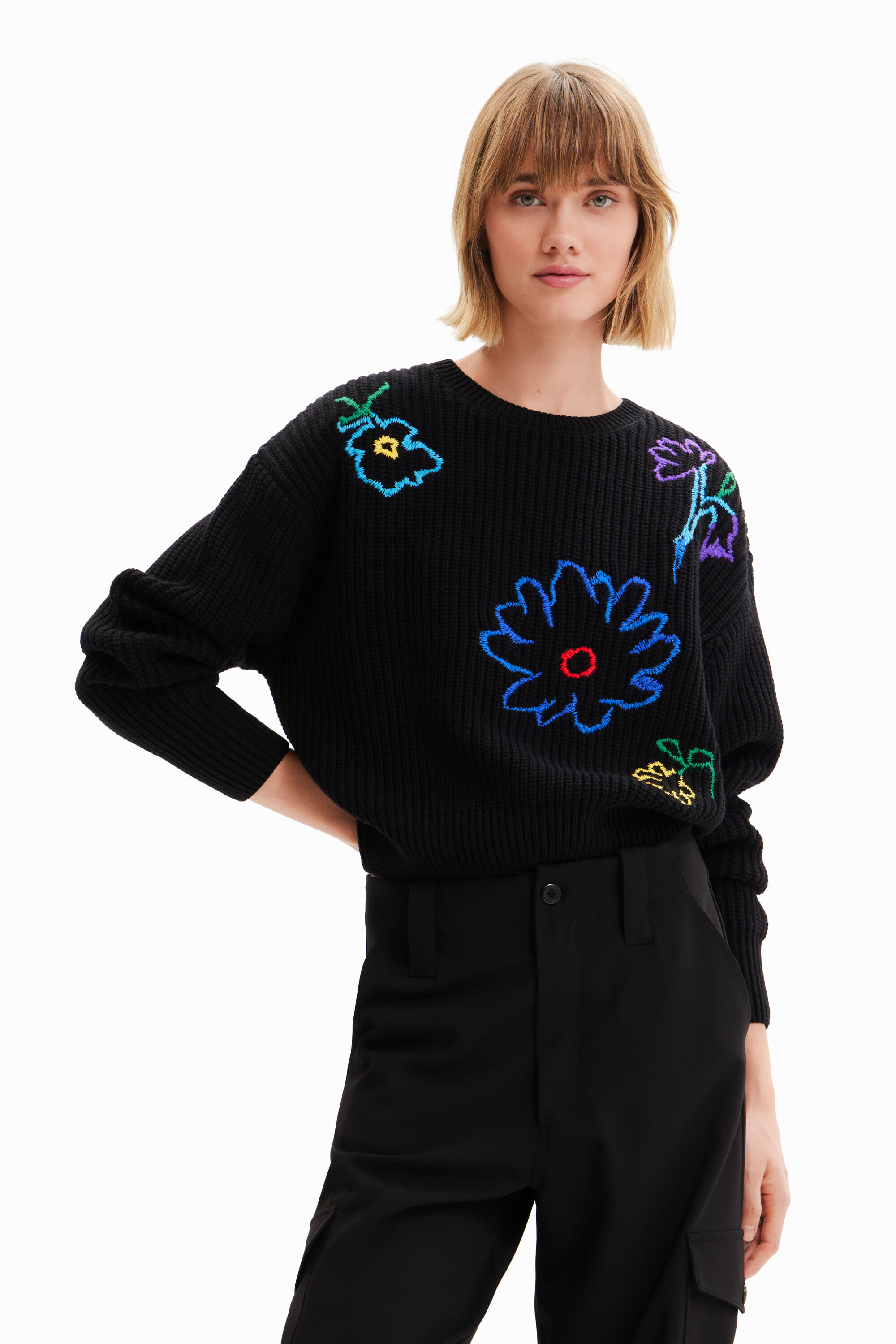 Pull brodé fleurs
