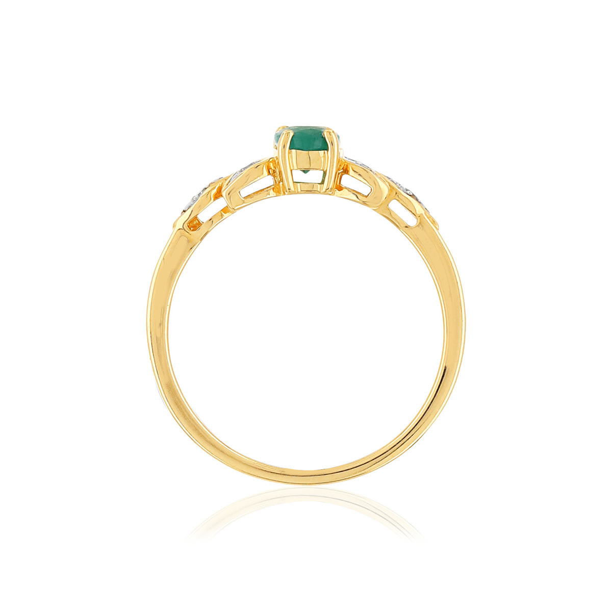 Bague or 375 2 tons émeraude ovale et diamants