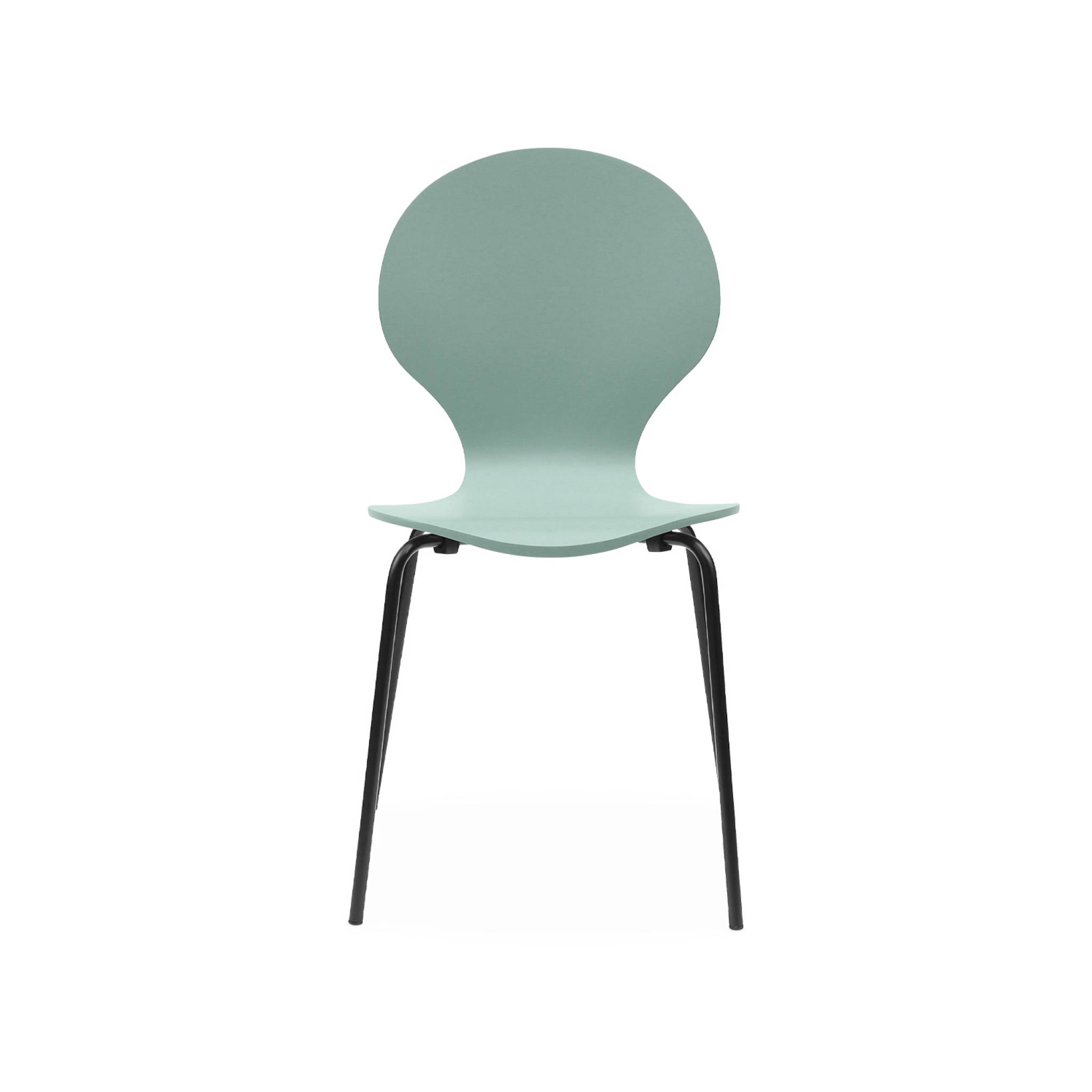 Lot de 4 chaises vert céladon. Rétro empilables. Bois d'hévéa et contreplaqué. Pieds en acier. Naomi. L 43 x p 48 x h 87cm
