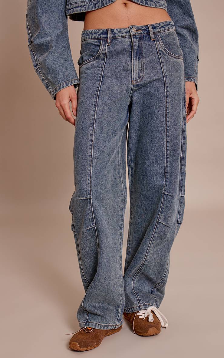 Vintage Jean Barrel Taille Mi-haute Détail Coutures