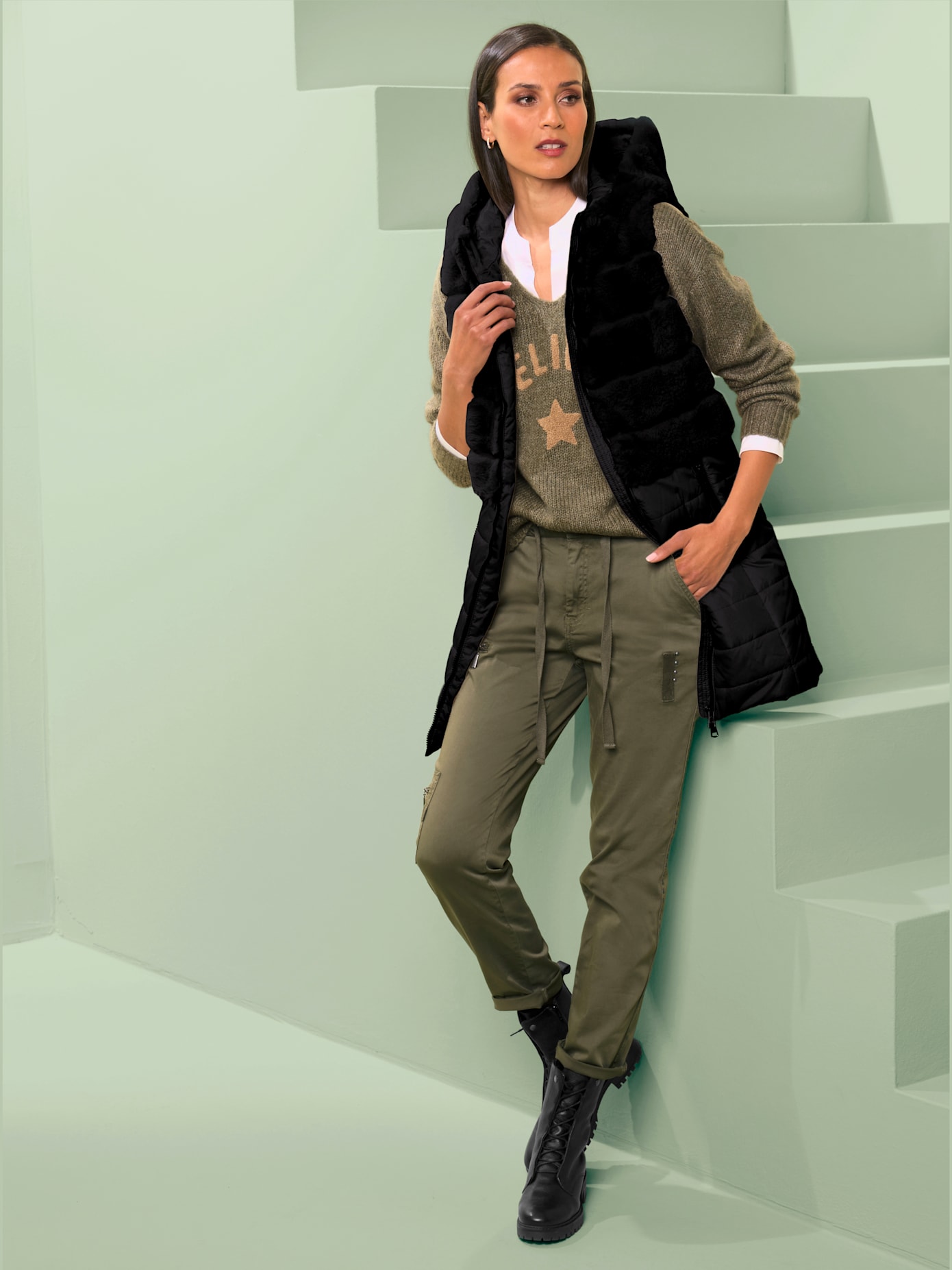Gilet matelassé mélange de matières tendance