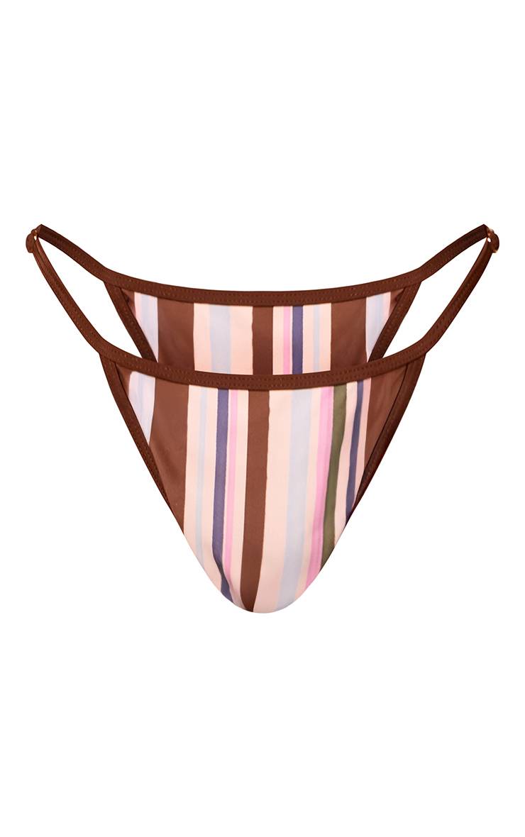Lilas Bas De Bikini Tanga À Imprimé Rayé
