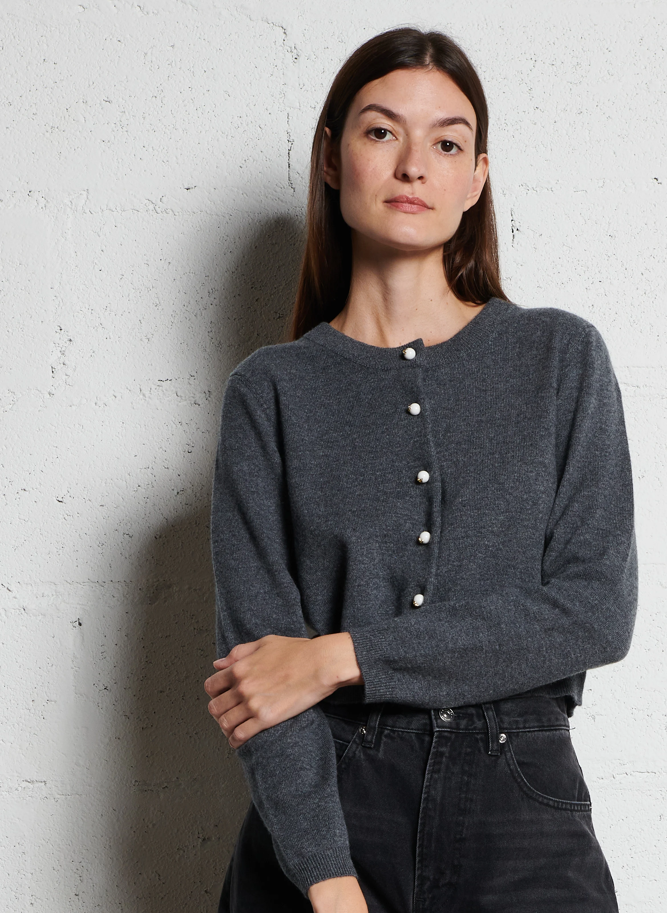 GRACE - Cardigan court en laine et cachemire | Noir