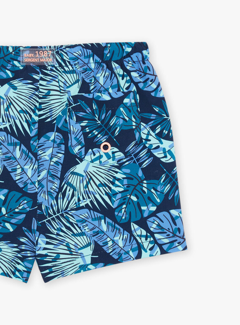 Short de bain bleu marine et vert à imprimé feuillage