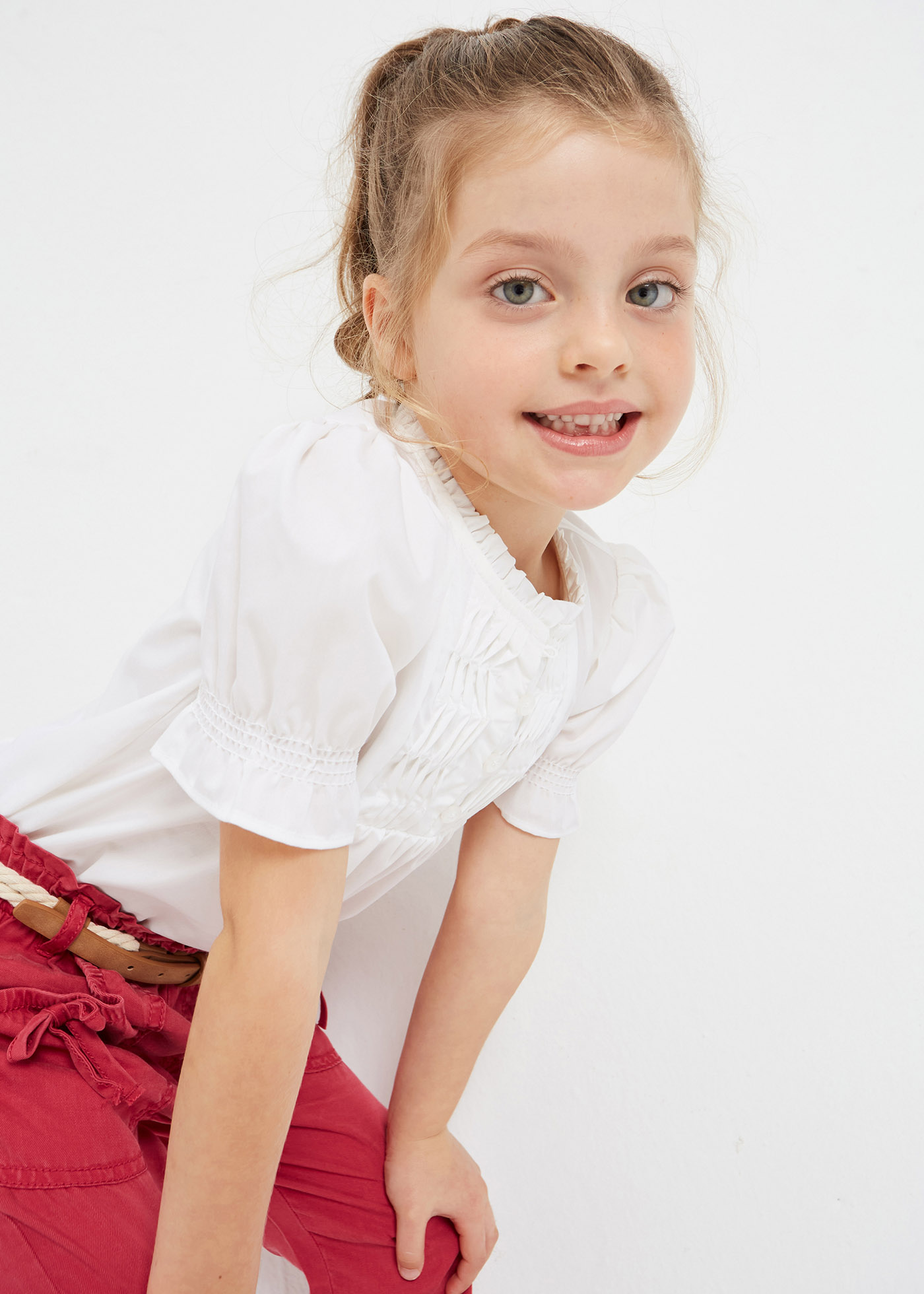 Blusa de popeline de manga curta para meninas