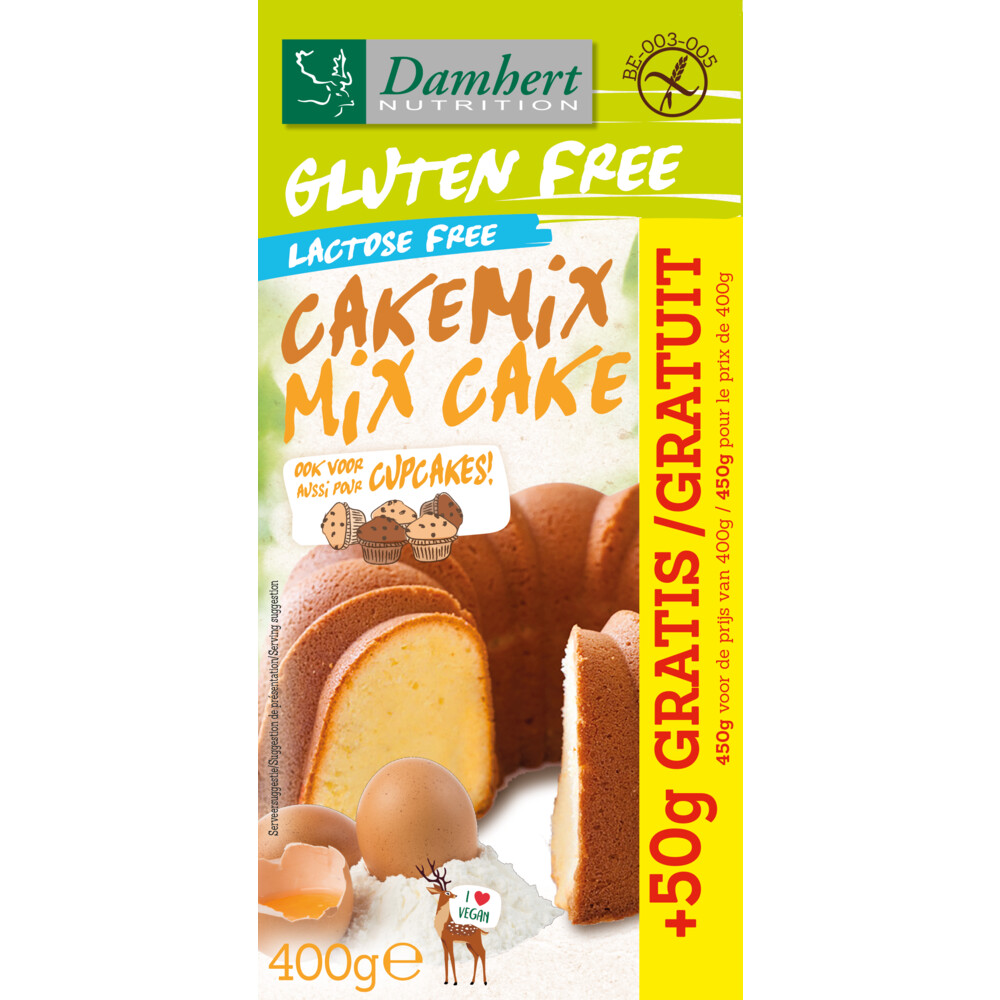 3x Damhert Glutenvrij Cakemix 400 gr
