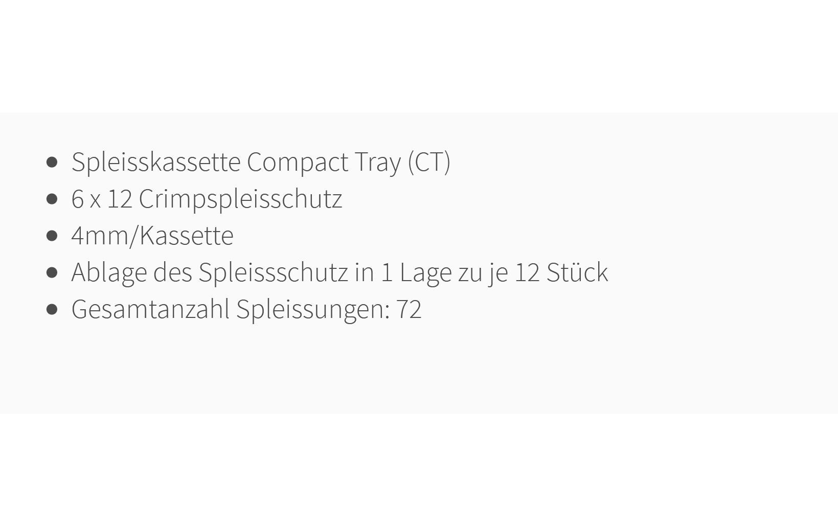 Spleisskassette für LFC Muffen, 6 Kassetten für 72 FasernSpleissmodul für LFC Muffen mit 6 Compact Tray Kassetten (CT), max. 72 Fasern, C