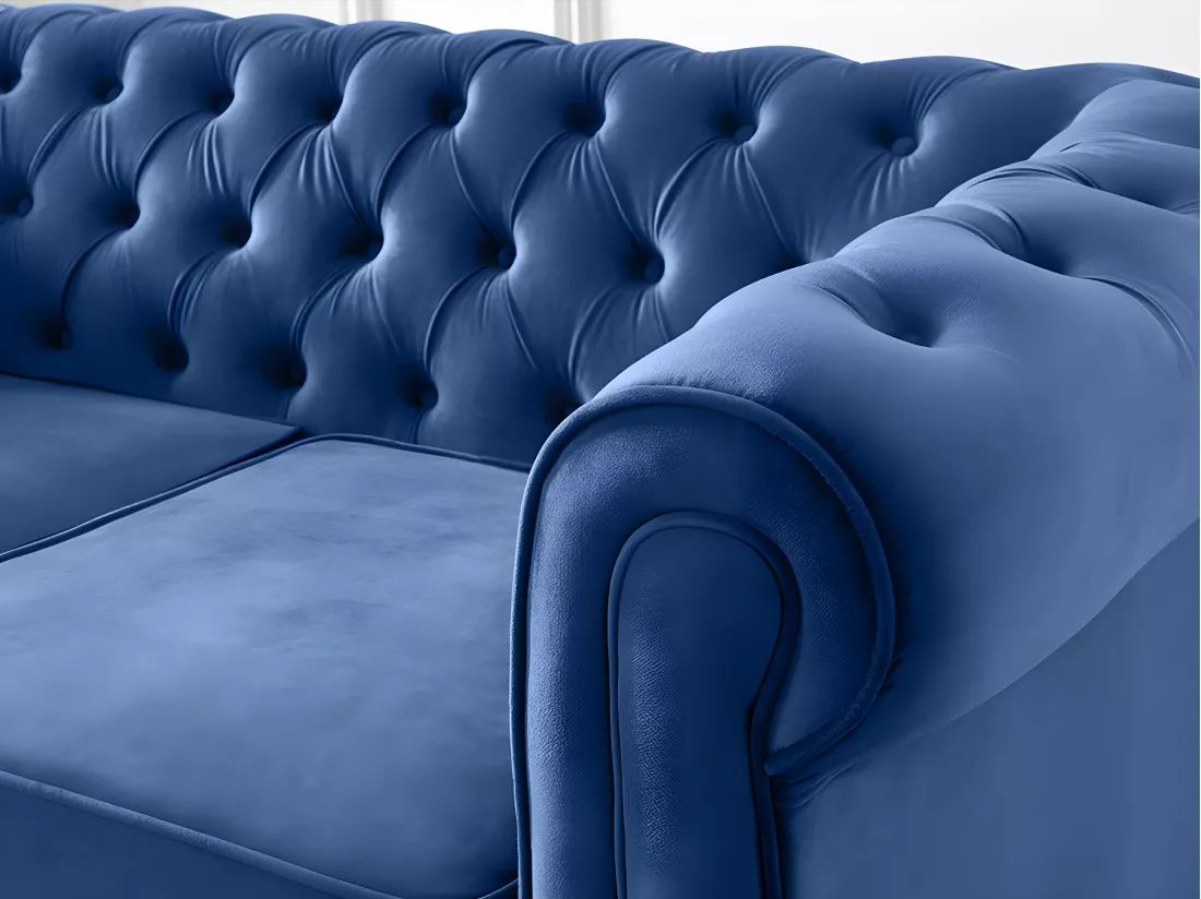 Canapés 3 places 2 places et un fauteuil CHESTERFIELD - Velours bleu roi
