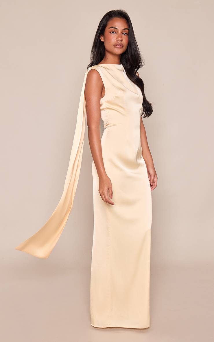 Citron Robe Longue Drapée Dos Nu En Satin Sans Manches