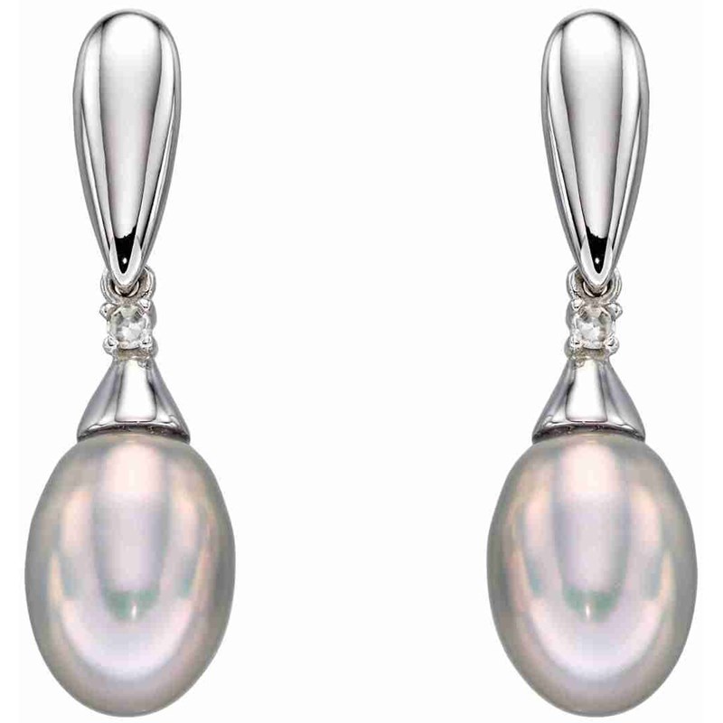 Boucle d'oreille perle et diamant en Or blanc 375/1000