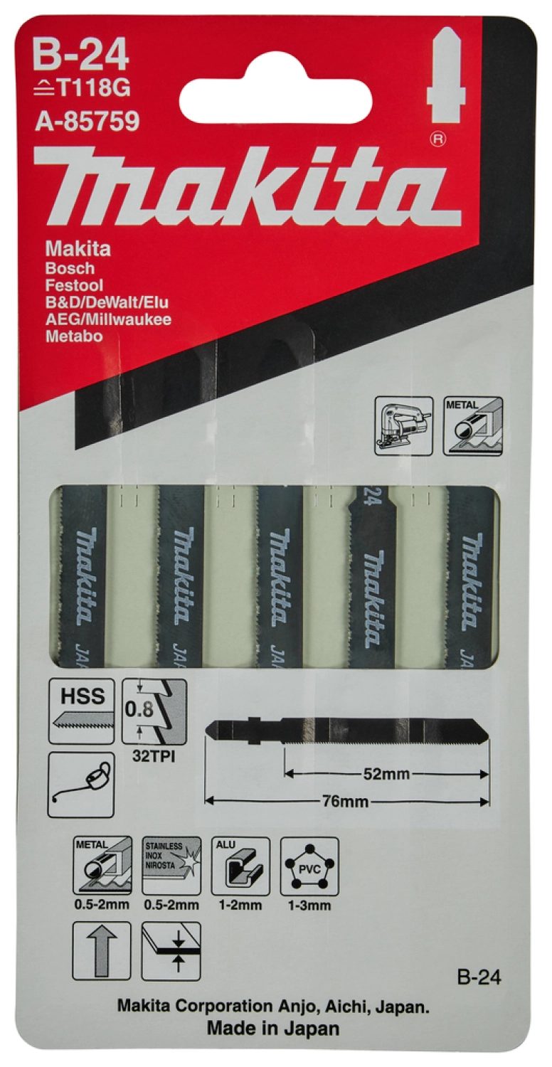Makita A-85759 HSS Decoupeerzaagblad B24 - Metaal / Aluminium / RVS (5st)