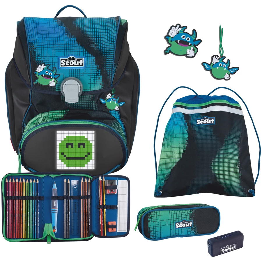 Scout Alpha Exklusiv Movie Star - Schulranzen Set 5tlg. Blue Pixel