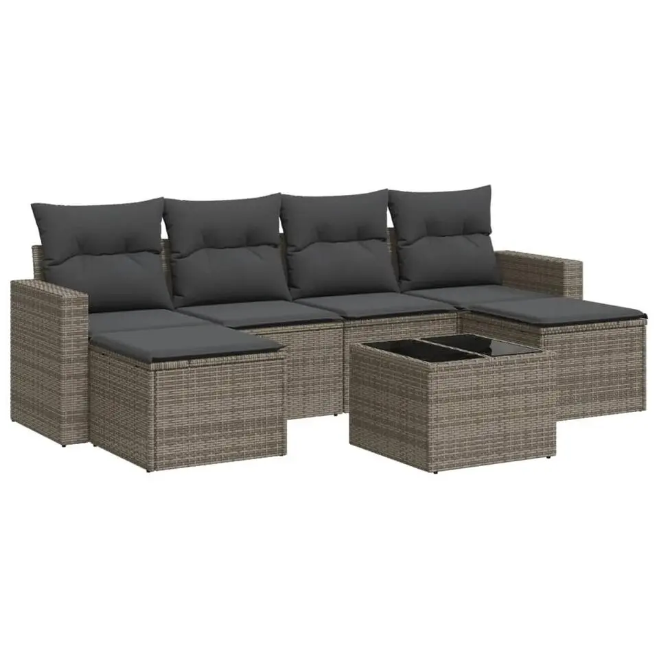 vidaXL - Loungeset - Grijs - Poly rattan - 7 stuks - Met kussens