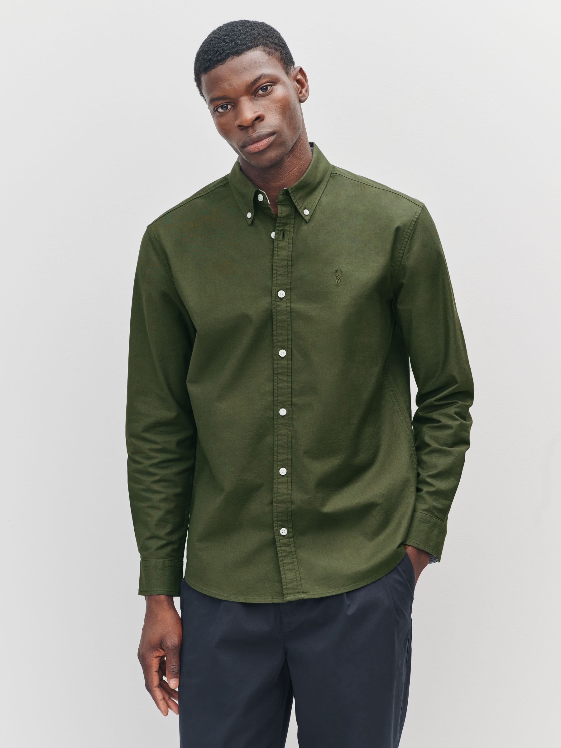 Donkergroen - Slim Fit - Oxford-hemd met lange mouwen