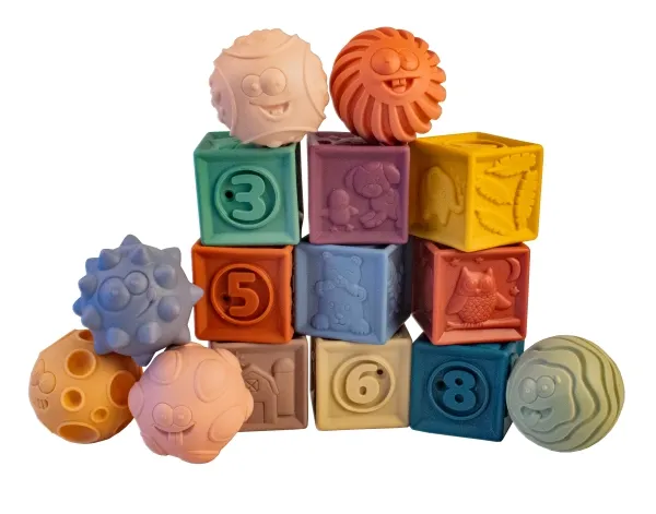 Babymassage sæt med stableklodser 15 stk. / Baby massage set with stack blocks 15 pcs.