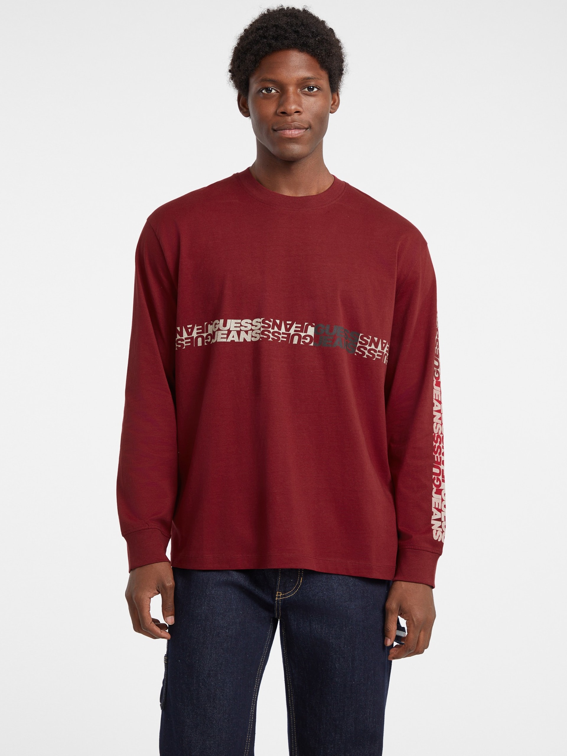 Camiseta de manga comprida com gola redonda e logo
