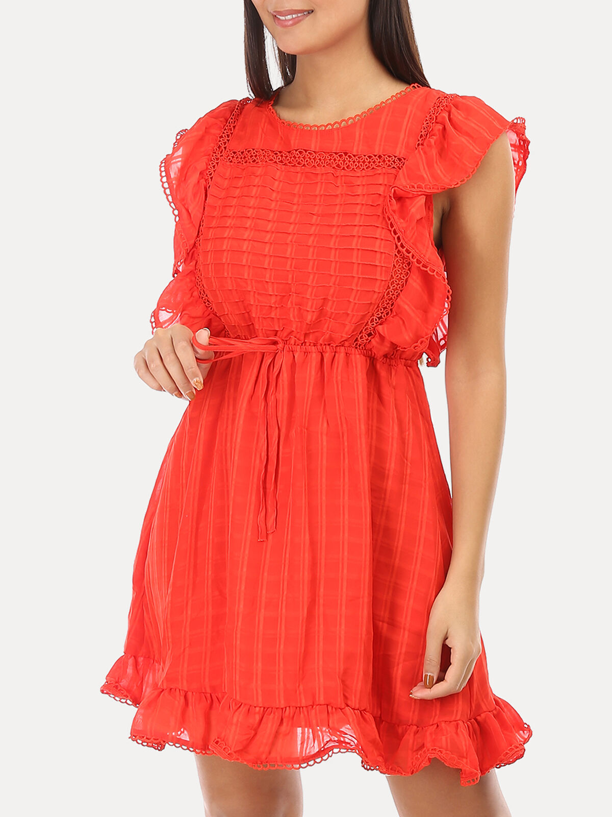 Robe à volants et nœud au dos- Rouge
