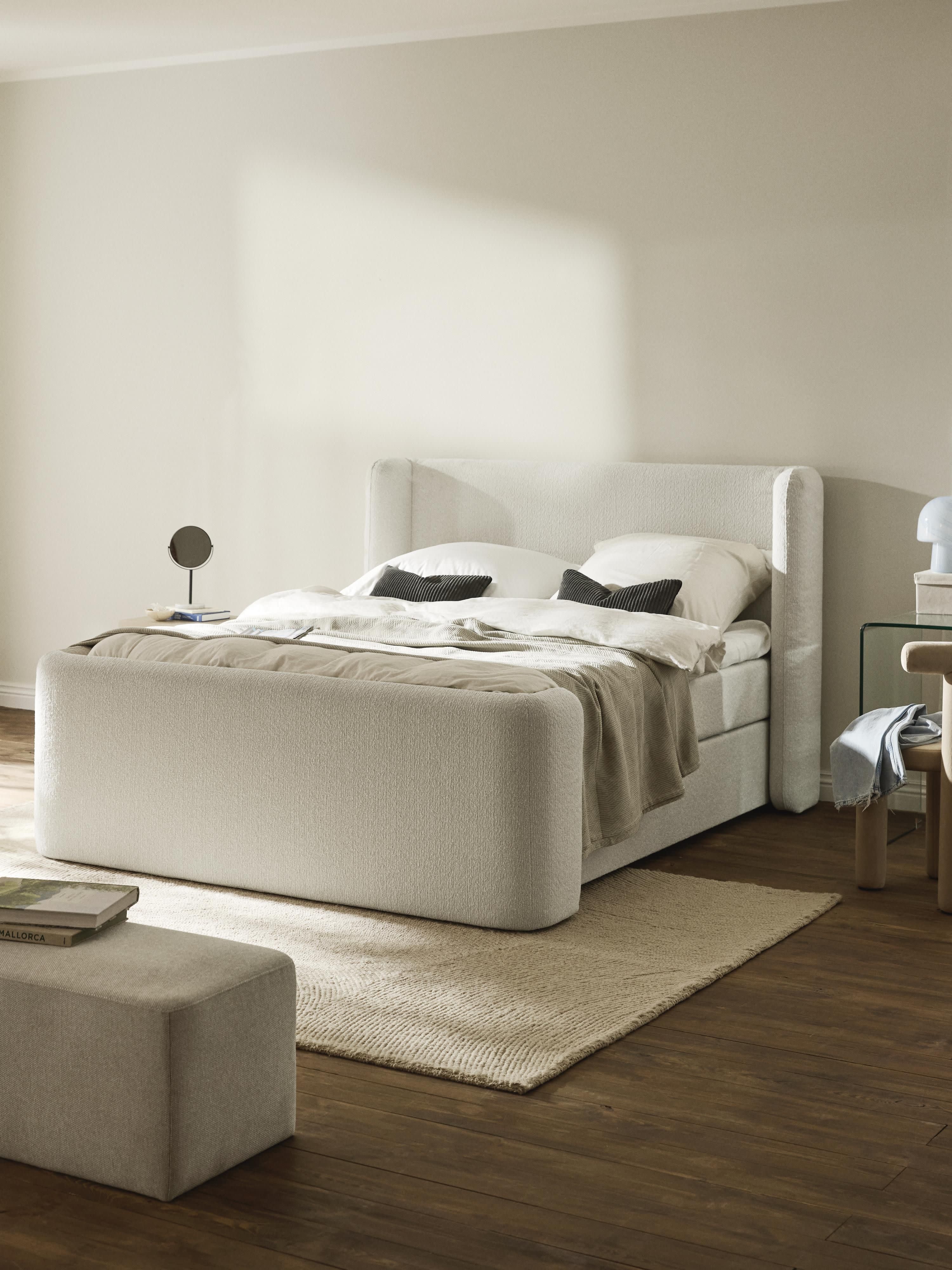 Bouclé boxspring bed Perla met opbergruimte