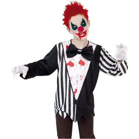 Partychic Kinderkostüm Clown Horror, Oberteil mit abnehmbarer Fliege, 140