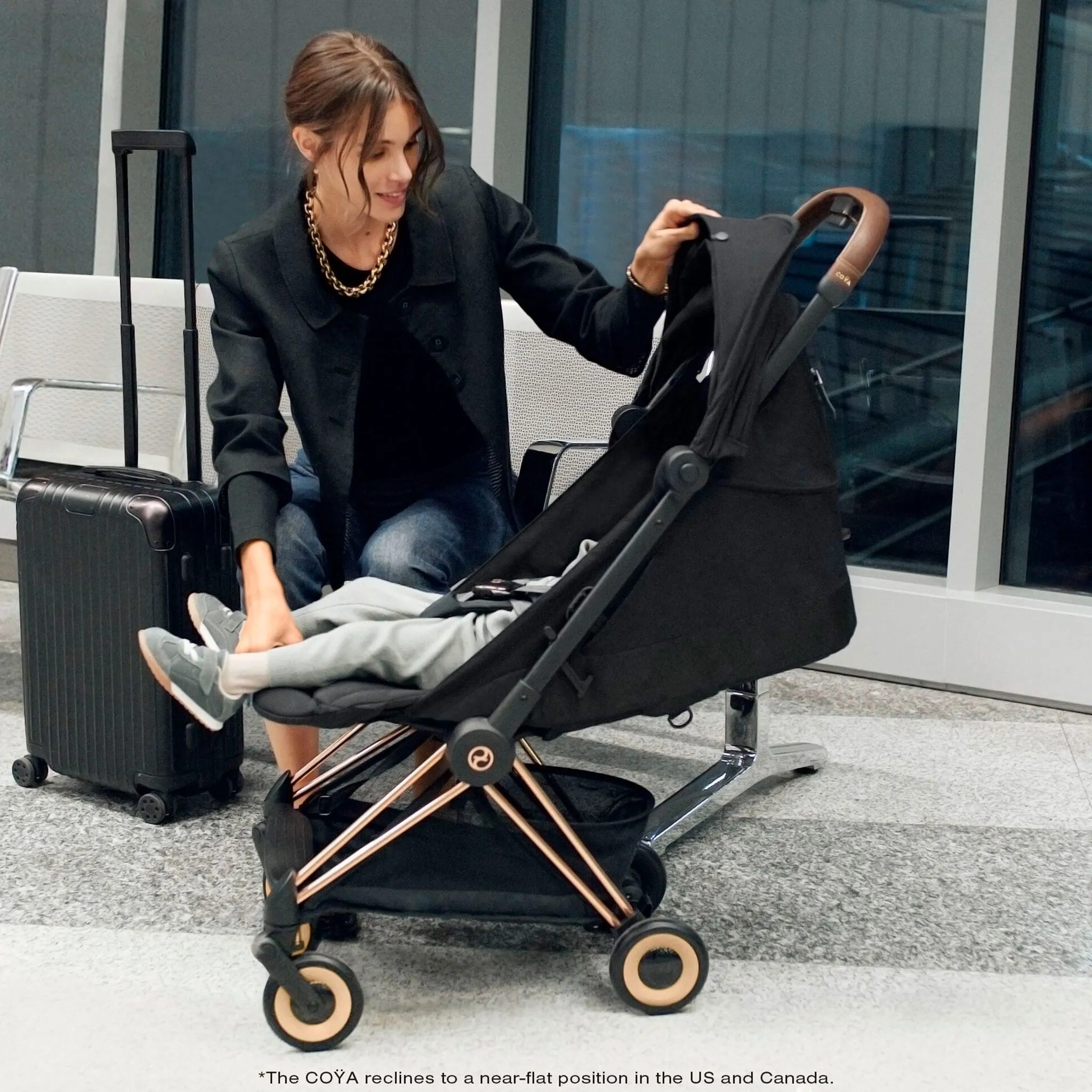 Cybex Poussette Coya - Cadre chromé avec siège rose pêche