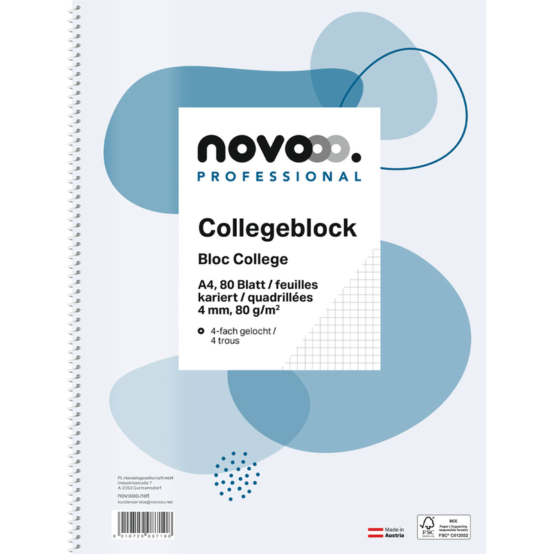 novooo Professional Collegeblock, A4, kariert 4 mm, weiss
