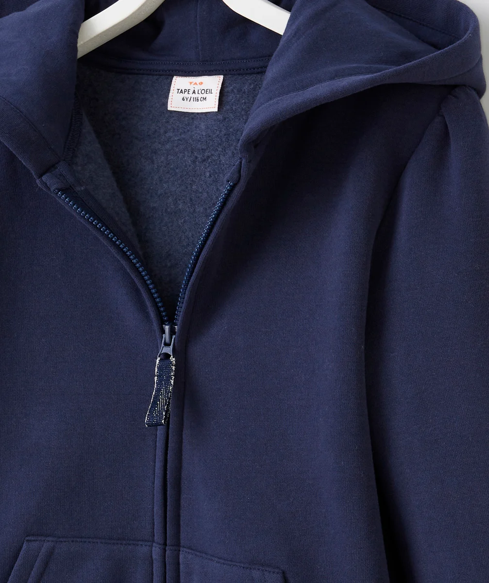 GILET ZIPPÉ À CAPUCHE FILLE EN FIBRES RECYCLÉES BLEU MARINE